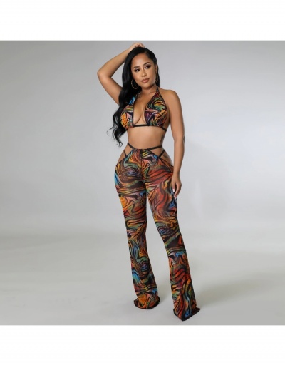 Replica Sexy Printed Pant Trouser And Bikini Sets Sleeveless Halter #793681 $26.07 USD for Wholesale