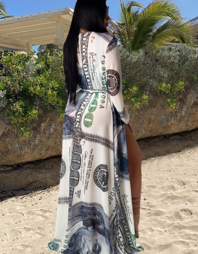 Replica Dollar Printed Cover Up Coat And Swimsuit Sets For Women Long Sleeve U Neck #793685 $36.04 USD for Wholesale