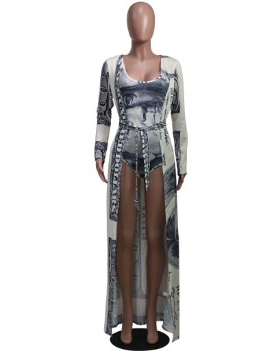 Replica Dollar Printed Cover Up Coat And Swimsuit Sets For Women Long Sleeve U Neck #793685 $36.04 USD for Wholesale