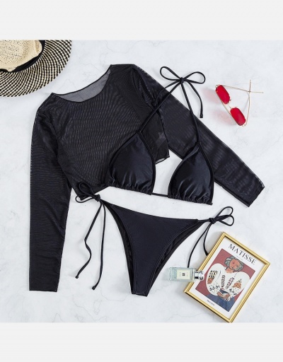 Replica See Through Long Sleeve Three Piece Swimwear Long Sleeve Crew Neck #793694 $23.11 USD for Wholesale