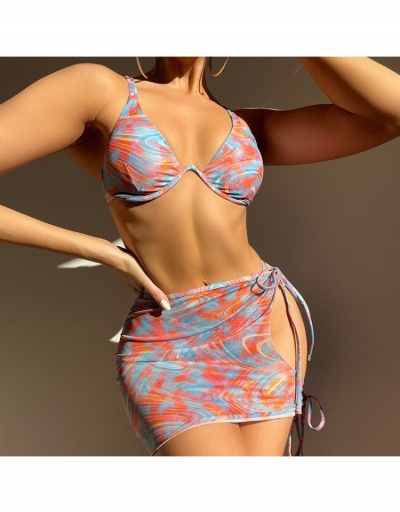  Sexy Colorblock Split Hem Women's Three-Piece Bikini Sleeveless Sweetheart Neck #793696 $26.33 USD, Wholesale Fashion Swimsuits