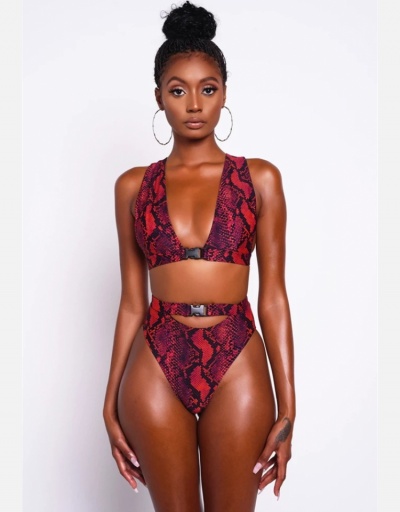  Sexy Snake Print Hollow Out Bikini Swimwear Set Sleeveless Scoop Neck #793702 $21.25 USD, Wholesale Fashion Swimsuits