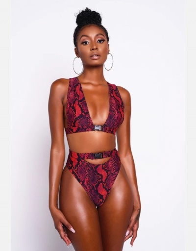 Replica  Sexy Snake Print Hollow Out Bikini Swimwear Set Sleeveless Scoop Neck #793702 $21.25 USD for Wholesale