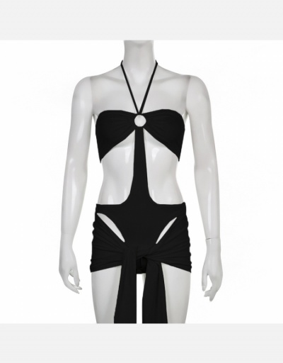 Replica Seductive Beach  Hollow Out  Backless Halter Swimsuits With Skirt Sleeveless Halter #793705 $18.76 USD for Wholesale