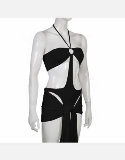 Replica Seductive Beach  Hollow Out  Backless Halter Swimsuits With Skirt Sleeveless Halter #793705 $18.76 USD for Wholesale