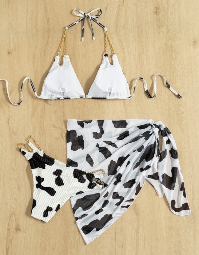 Replica  Sleeveless Cow Pattern Chain Three-Piece Set Sleeveless Halter #793707 $21.42 USD for Wholesale