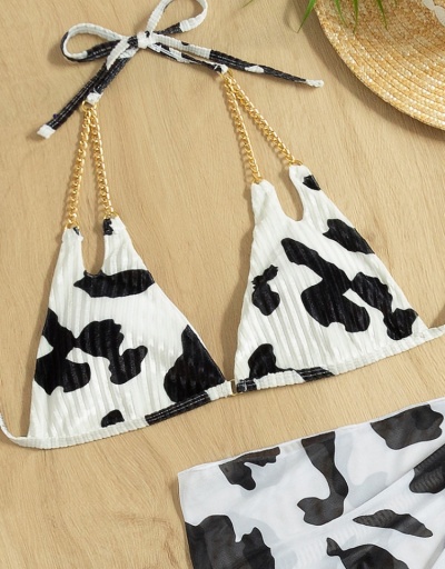 Replica  Sleeveless Cow Pattern Chain Three-Piece Set Sleeveless Halter #793707 $21.42 USD for Wholesale