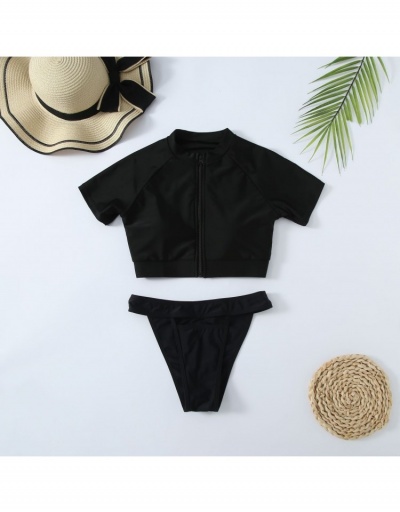 Replica  Sexy Pure Color Hollowed Out Zipper Up Bikini Sets Short Sleeve Crew Neck #793714 $24.89 USD for Wholesale