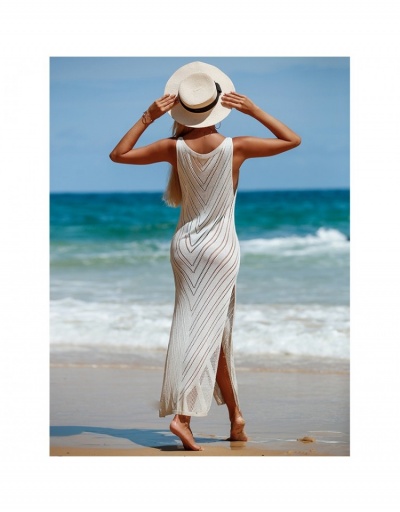 Replica  Holiday Sexy Style Pure Color Sunscreen Dress Sleeveless Crew Neck #793715 $24.38 USD for Wholesale