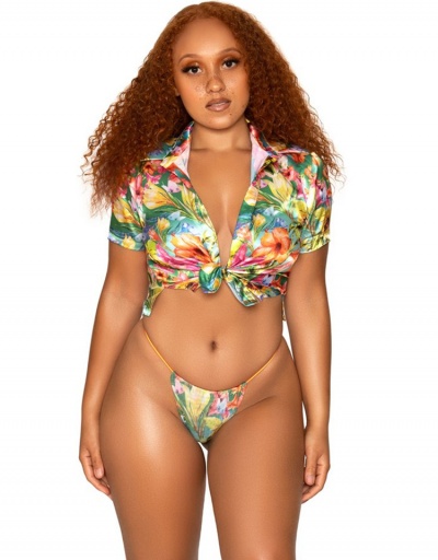 Sexy Printed Tie-Wrap Three Piece Bikini Swimming Sets Short Sleeve Halter #793730 $24.90 USD, Wholesale Fashion Swimsuits