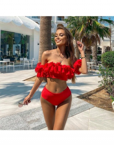 Stylish Off Shoulder Pure Color Ruffled Bikini Sets Short Sleeve Boat Neck #793732 $28.18 USD, Wholesale Fashion Swimsuits