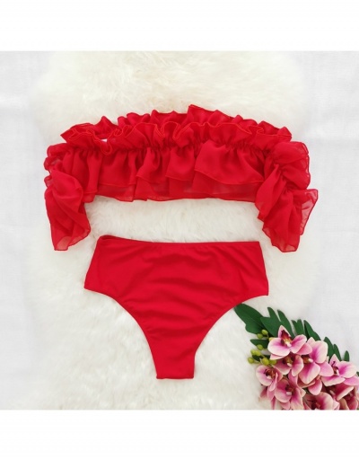 Replica Stylish Off Shoulder Pure Color Ruffled Bikini Sets Short Sleeve Boat Neck #793732 $28.18 USD for Wholesale