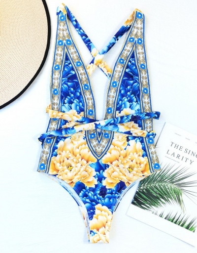 Replica Women Printing Sleeveless V-neck One-piece Bikinis  Sleeveless V Neck #793733 $20.03 USD for Wholesale