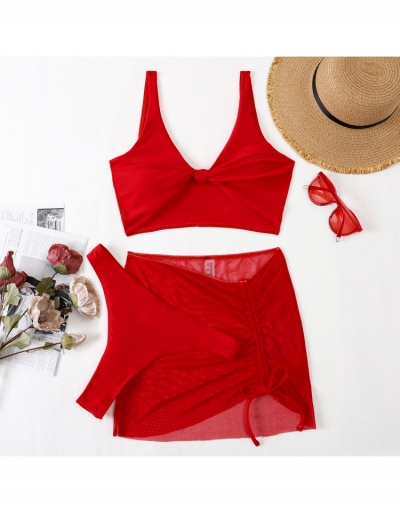 Replica  Sexy Drawstring Pure Color Three-Piece Swimsuits Sleeveless V Neck #793737 $23.38 USD for Wholesale