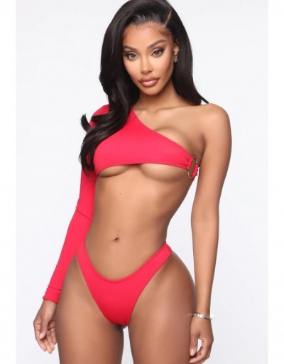  Pure Color One Shoulder Women's Sexy Bikini Swimsuit Long Sleeve Inclined Shoulder #793741 $18.98 USD, Wholesale Fashion Swimsuits