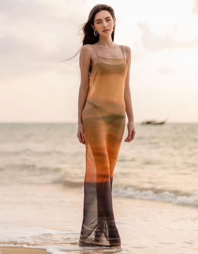 Replica  See Through Printing Gauze Women's Cover Ups Sleeveless Boat Neck #793744 $19.06 USD for Wholesale