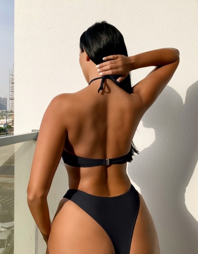 Replica Sexy Cut Out Black Halter One Piece Swimsuits Sleeveless Halter #793745 $20.30 USD for Wholesale