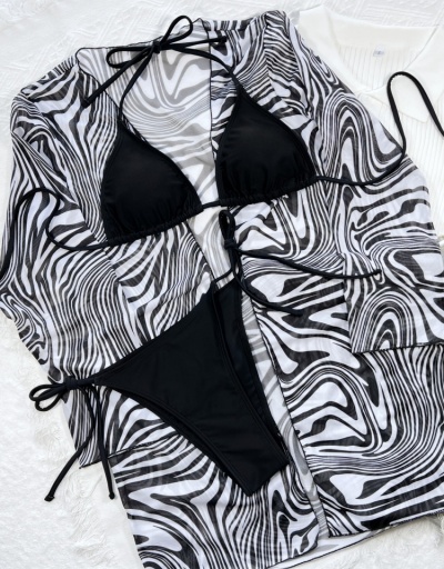 Replica Trendy Zebra-Striped 3PCS Cover Ups Swimwear Set Long Sleeve #793747 $26.00 USD for Wholesale