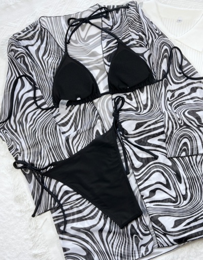 Replica Trendy Zebra-Striped 3PCS Cover Ups Swimwear Set Long Sleeve #793747 $26.00 USD for Wholesale