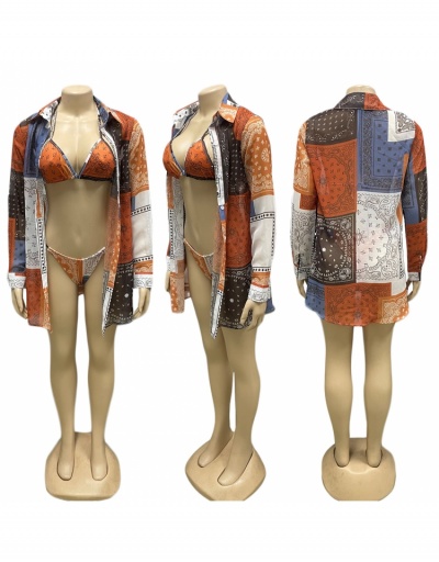 Replica Women Printed Paisley  3 Piece Swimwear Sets Long Sleeve Turndown Collar #793755 $35.81 USD for Wholesale