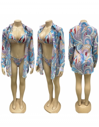 Replica Women Printed Paisley  3 Piece Swimwear Sets Long Sleeve Turndown Collar #793755 $35.81 USD for Wholesale