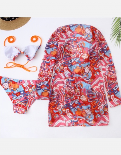 Replica  Sexy Gauze Printing Three Piece Bikini Swimsuit Long Sleeve V Neck #793756 $25.90 USD for Wholesale