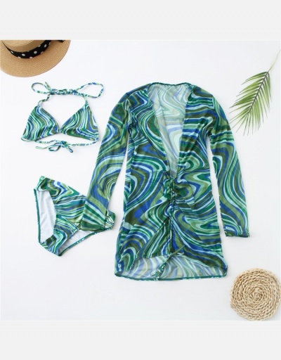 Replica  Sexy Gauze Printing Three Piece Bikini Swimsuit Long Sleeve V Neck #793756 $25.90 USD for Wholesale