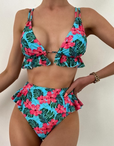  Women's Printed V-Neck Ruffled 2 Piece Bikini Sets Sleeveless V Neck #793759 $25.76 USD, Wholesale Fashion Swimsuits