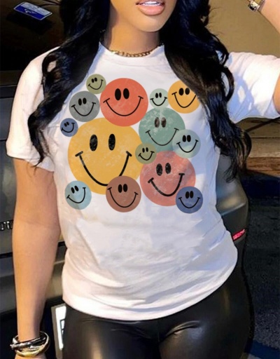 Stylish Smile Face White Summer T Shirts For Women Short Sleeve Crew Neck #793764 $16.36 USD, Wholesale Fashion T-Shirts