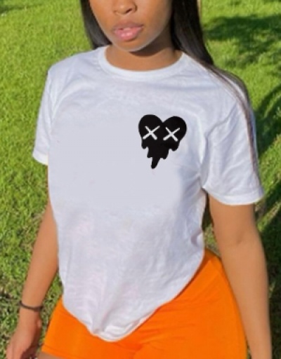 Black Heart Printed White T Shirts For Women Short Sleeve Crew Neck #793766 $15.76 USD, Wholesale Fashion T-Shirts