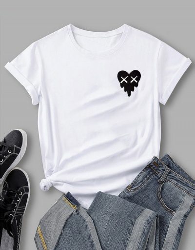 Replica Black Heart Printed White T Shirts For Women Short Sleeve Crew Neck #793766 $15.76 USD for Wholesale