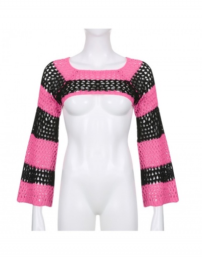 Replica Contrast Color Hollowed Out Long Sleeve Crop Top Long Sleeve Crew Neck #793769 $23.61 USD for Wholesale