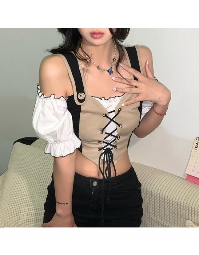 Replica  Contrast Color Bandage Patchwork Top Short Sleeve Square Neck #793770 $25.11 USD for Wholesale