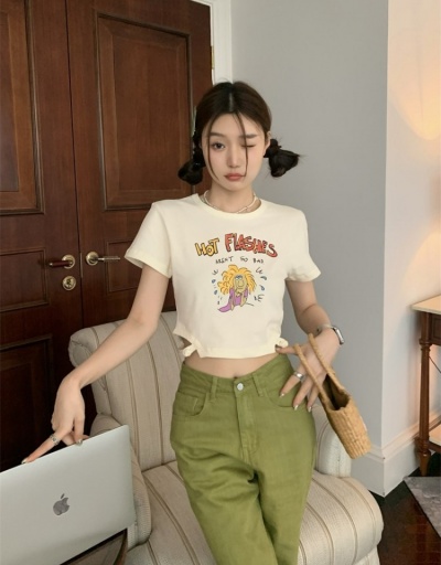 Replica Fashion Letter Printing Crop T-Shirt For Girls Short Sleeve Crew Neck #793776 $27.30 USD for Wholesale