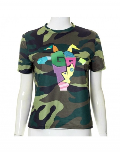 Replica Fashion Camouflage Printing Navel Women's Short T-shirt Short Sleeve Crew Neck #793778 $15.12 USD for Wholesale