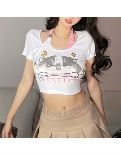  Summer Sweet Halter Printing Short Sleeve Crop Top Short Sleeve Halter #793780 $15.65 USD, Wholesale Fashion T-Shirts