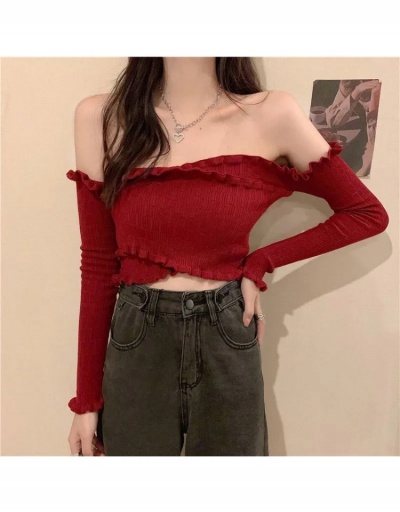 Replica Off Shoulder Pure Color Stringy Selvedge Long Sleeve Top Long Sleeve Boat Neck #793781 $9.26 USD for Wholesale