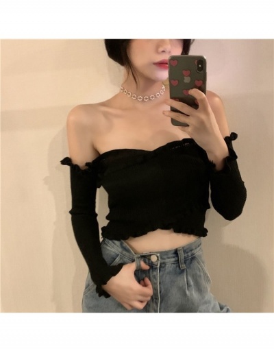 Replica Off Shoulder Pure Color Stringy Selvedge Long Sleeve Top Long Sleeve Boat Neck #793781 $9.26 USD for Wholesale