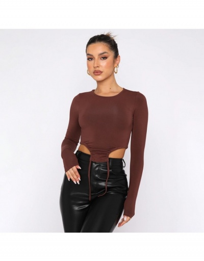 Replica Stylish Solid Long Sleeve Fitted T Shirts For Women Long Sleeve O Neck #793786 $18.06 USD for Wholesale