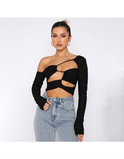 Replica Designer Latest Cut Out Inclined Shoulder Fitted Tops Long Sleeve Inclined Shoulder #793787 $19.45 USD for Wholesale