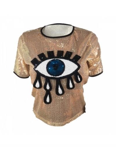 Replica  Summer Fashion Sequins Round Neck Women's Top Short Sleeve Crew Neck #793788 $28.65 USD for Wholesale