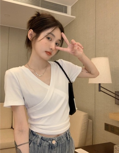 Replica  Pure Color Sweet Style Top Short Sleeve V Neck #793797 $27.63 USD for Wholesale