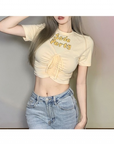  Summer Letter Printed Drawstring Navel T-shirt Top Short Sleeve Crew Neck #793799 $18.66 USD, Wholesale Fashion T-Shirts