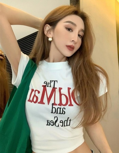 Replica Stylish Letter Printed Crop T Shirts For Women Short Sleeve Crew Neck #793814 $18.40 USD for Wholesale