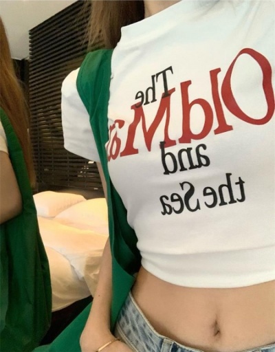 Replica Stylish Letter Printed Crop T Shirts For Women Short Sleeve Crew Neck #793814 $18.40 USD for Wholesale