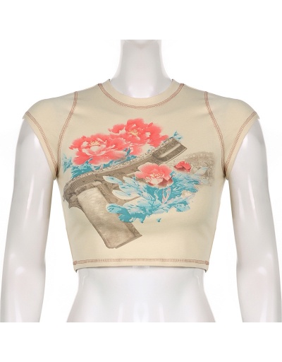 Replica  Flower Printing Fashion Women's Crop Top Short Sleeve Crew Neck #793815 $14.58 USD for Wholesale