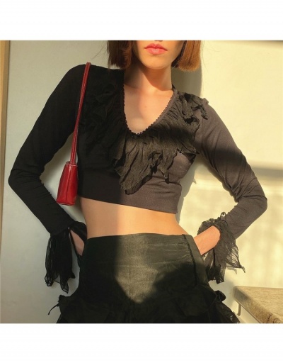  Sexy Lace Patchwork Long Sleeve Crop Top Long Sleeve V Neck #793816 $16.77 USD, Wholesale Fashion T-Shirts