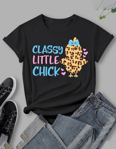 Replica Cute Leopard Little Chick Graphic Black T Shirts Short Sleeve Crew Neck #793818 $16.97 USD for Wholesale