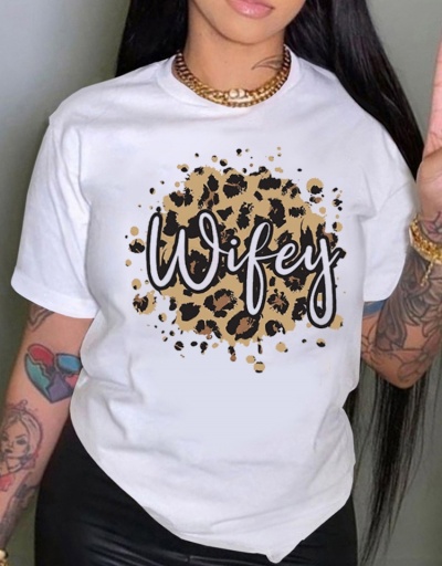 Leopard  Pattern  Casual Stylish T Shirts For Women Short Sleeve Crew Neck #793821 $15.76 USD, Wholesale Fashion T-Shirts