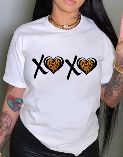 Heart Leopard Letter White T Shirts For Women Short Sleeve Crew Neck #793822 $15.15 USD, Wholesale Fashion T-Shirts